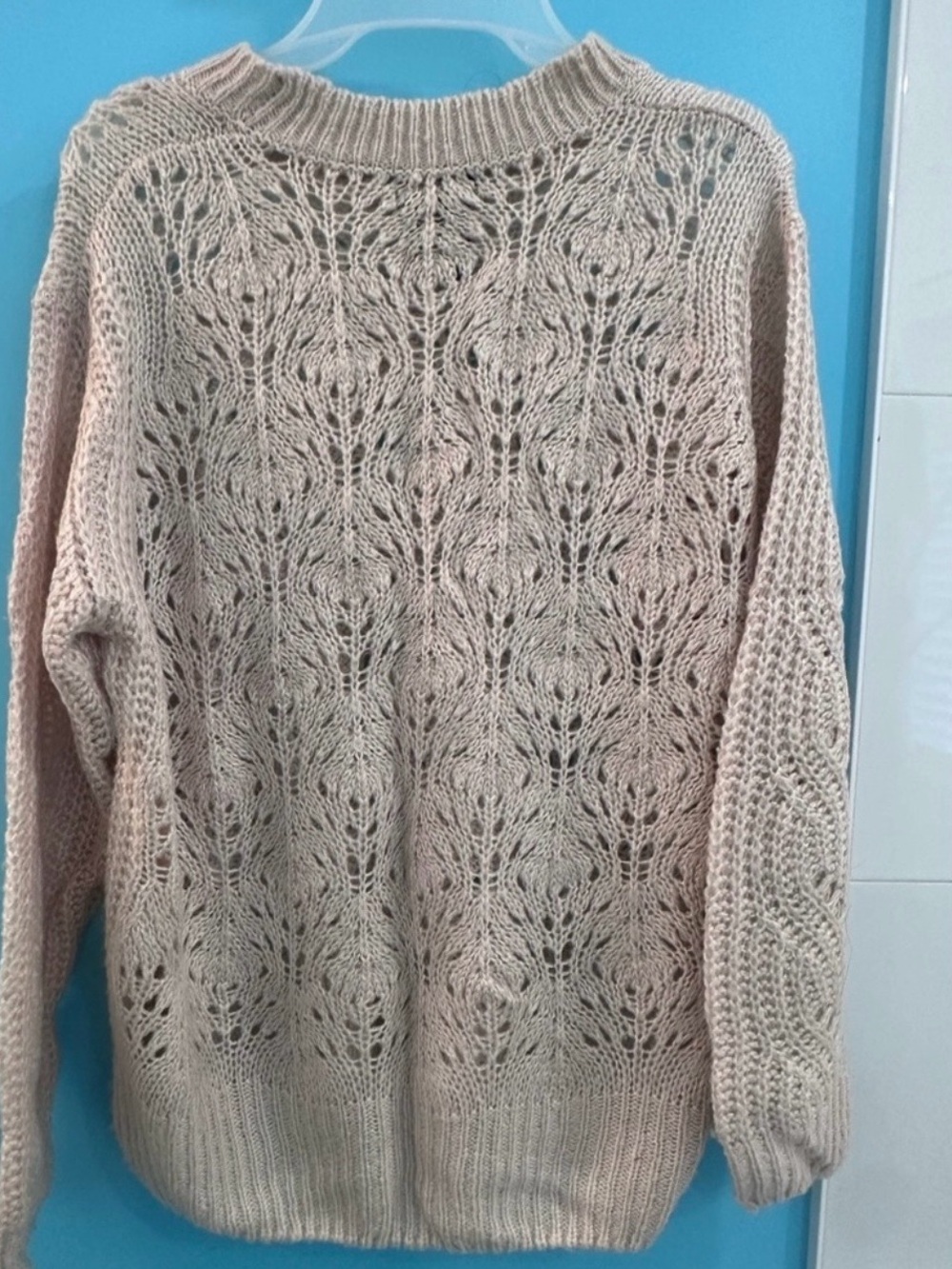 Beige Openwork Knit Women's Sweater